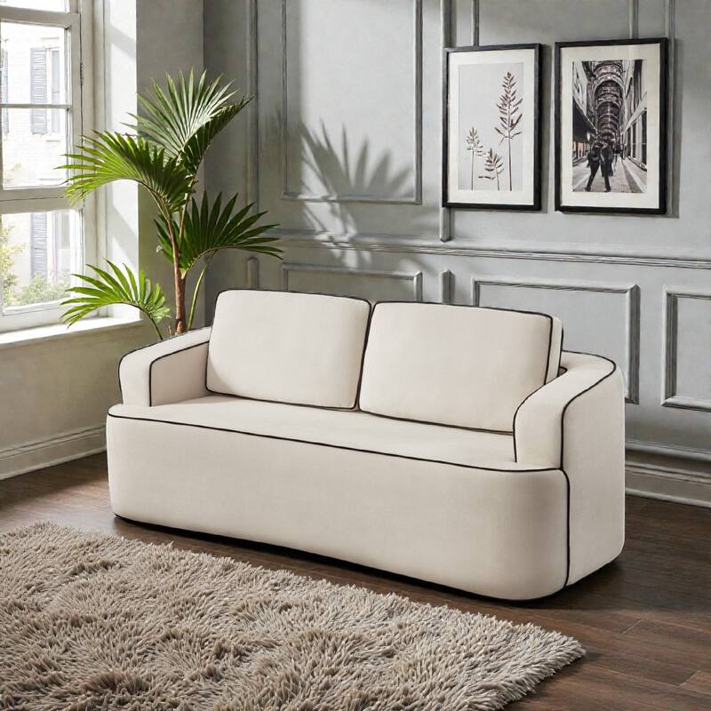 78.7" Modern Loveseat Sofa with Integrated Armrests, Space Saving Double Seat Couch for Small Living Room or Bedroom - Alabaster