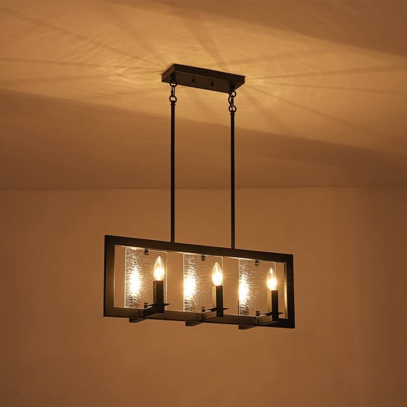 Modern Farmhouse 6-Light Black Rectangle Island Pendant Textured Glass