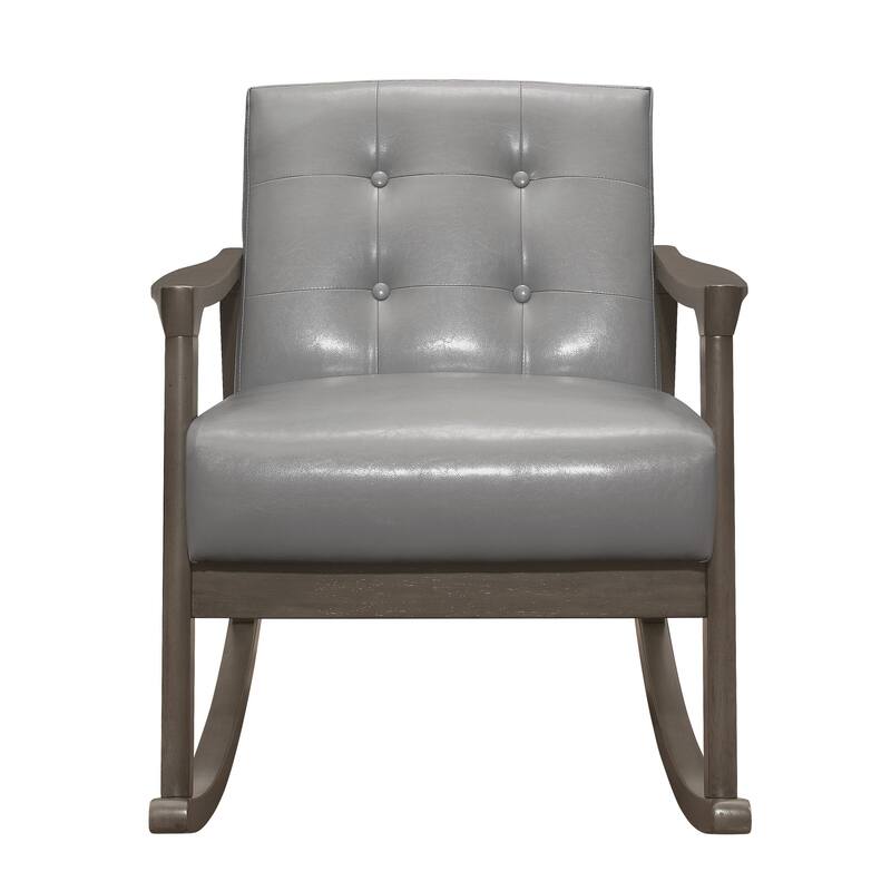 Ciao 37 Inch Rocking Chair Armchair, Light Gray Faux Leather, Solid Wood