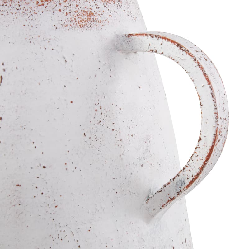 White Metal Vase with Antique Distressing and Terracotta Accents