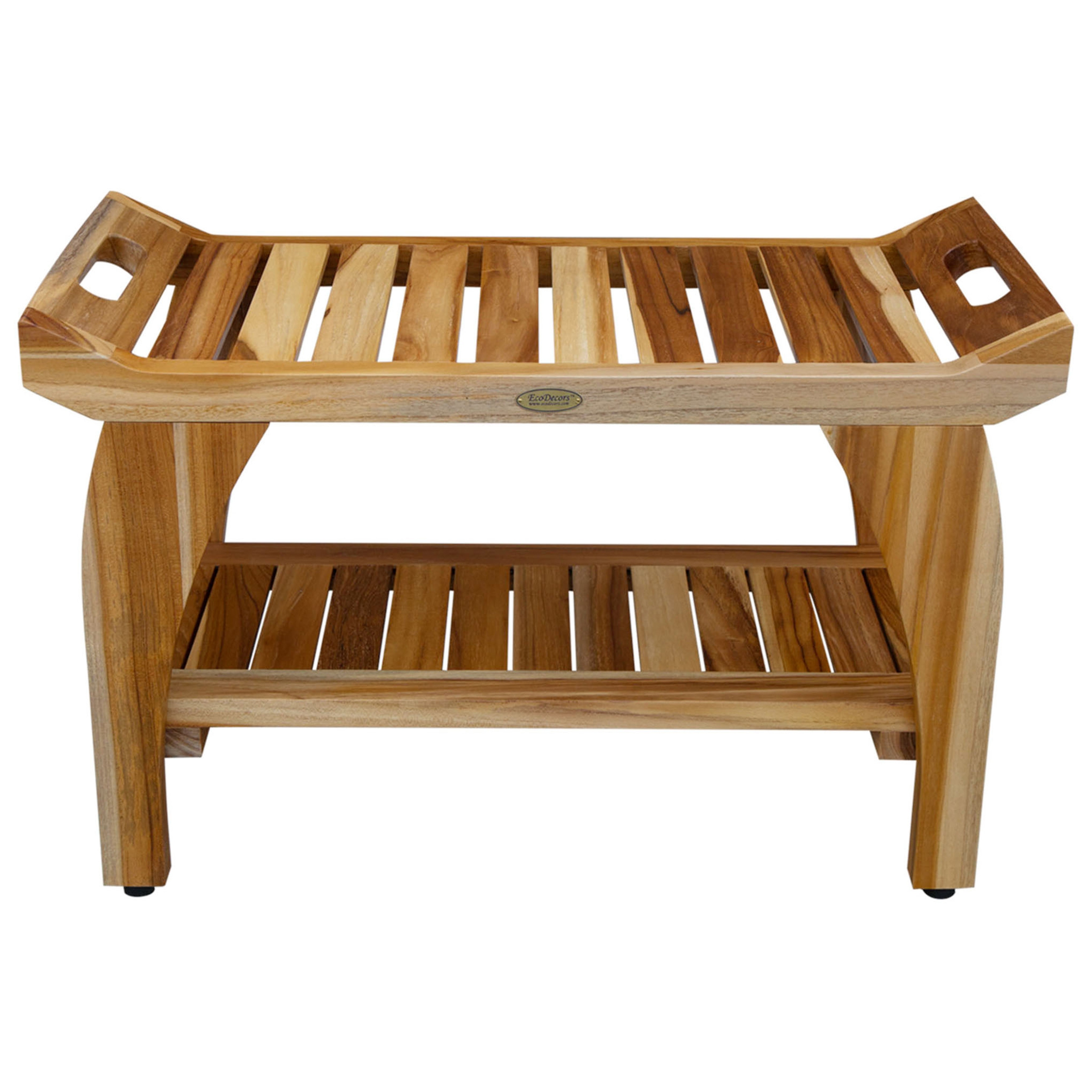 EcoDecors Tranquility EarthyTeak 30" Teak Wood Shower Bench with Shelf
