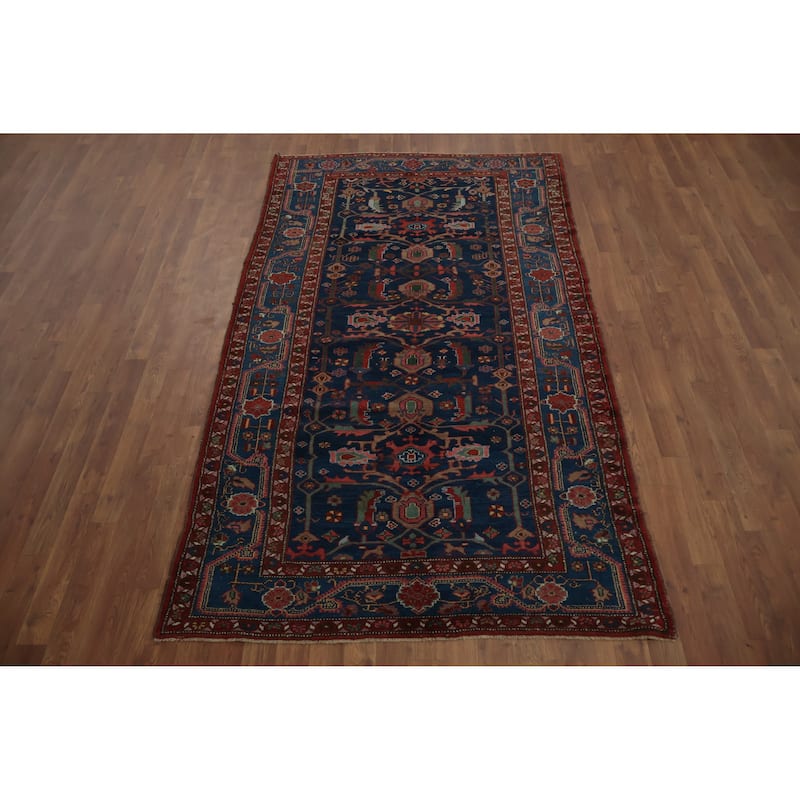 Hand Knotted Oriental 100% Wool Carpet Traditional Floral Navy Blue & Blues Malayer Area Rug - 7' 7'' X 4' 4''