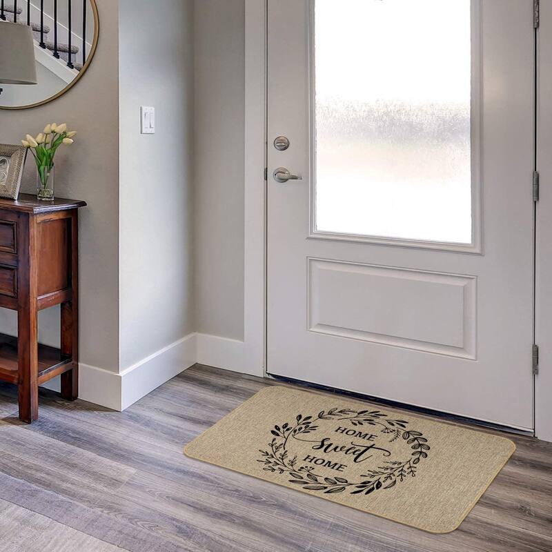 Natural Linen Look Decorative Low Profile Indoor/Outdoor Floor Mat with Recycled Rubber Back, Home Sweet Home, 29.5" x 17.75".