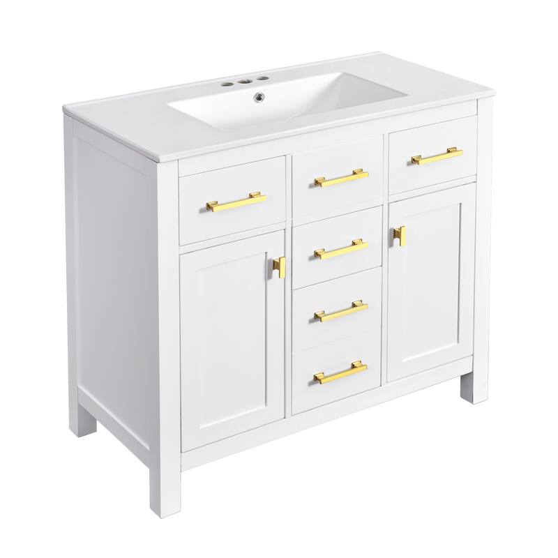 36" Freestanding Bathroom Vanity with White Integrated Ceramic Sink - 36'' x 18.3'' x 34.02''