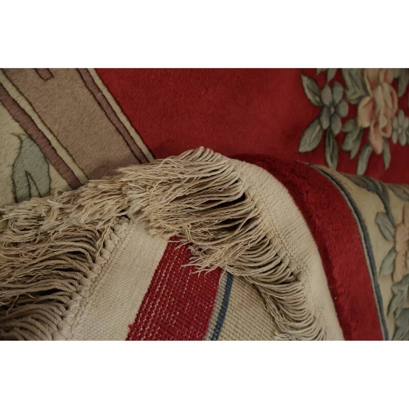 Hand Knotted Oriental 100% Wool Carpet Traditional Floral Red Art Deco Area Rug - 9' 0'' X 5' 10''