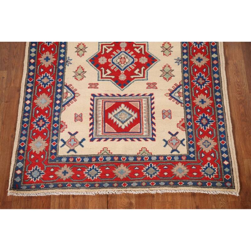 Ivory Kazak Oriental Accent Rug Hand-Knotted Foyer Wool Carpet - 3'4"x 4'9"
