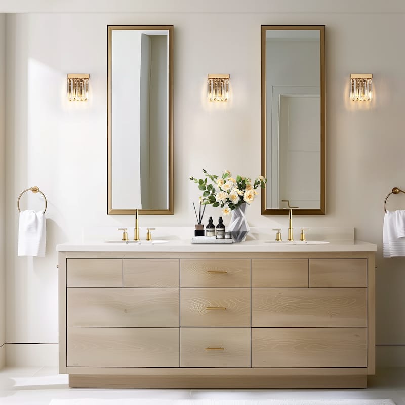 Diore Modern 1-Light Crystal Wall Sconce Gold Bathroom Vanity Light - L 5.9" x W 4.5" x H 5.5"