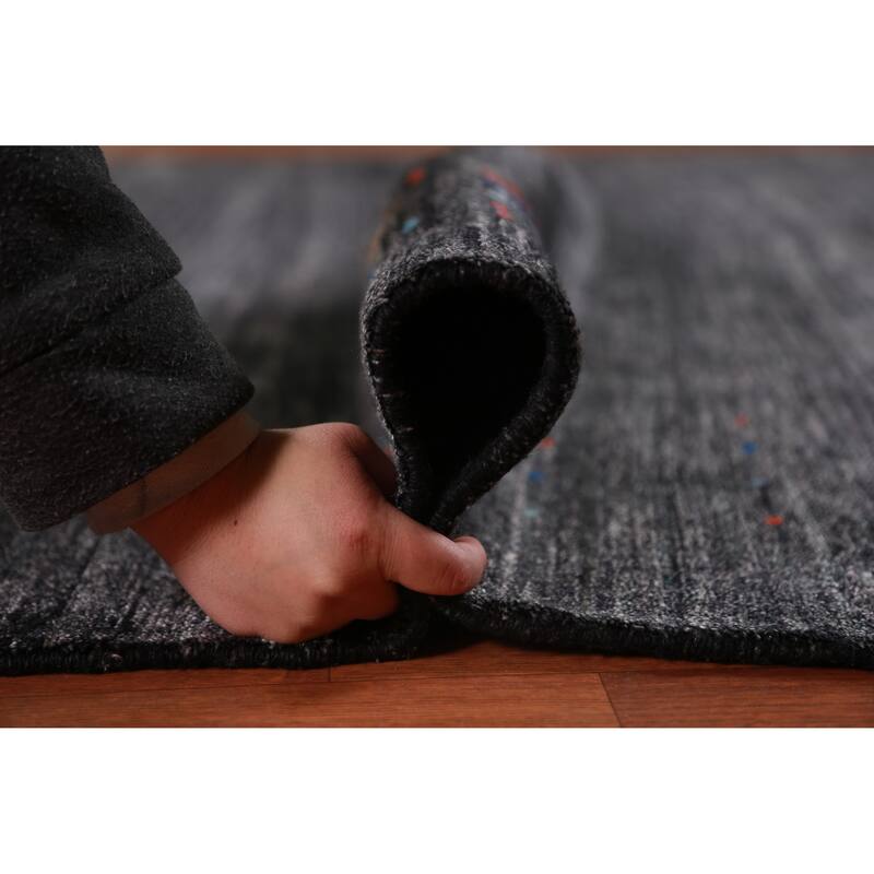 Charcoal Gabbeh Indian Area Rug Handmade Silk Carpet - 8'9" x 11'9"