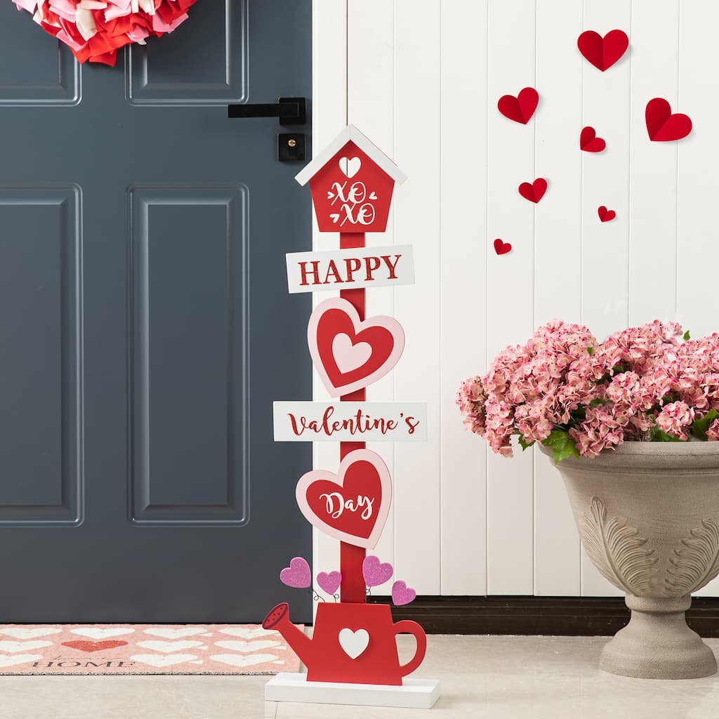 Glitzhome 35.75"H Valentine's Wooden Heart & Love House Porch Decor