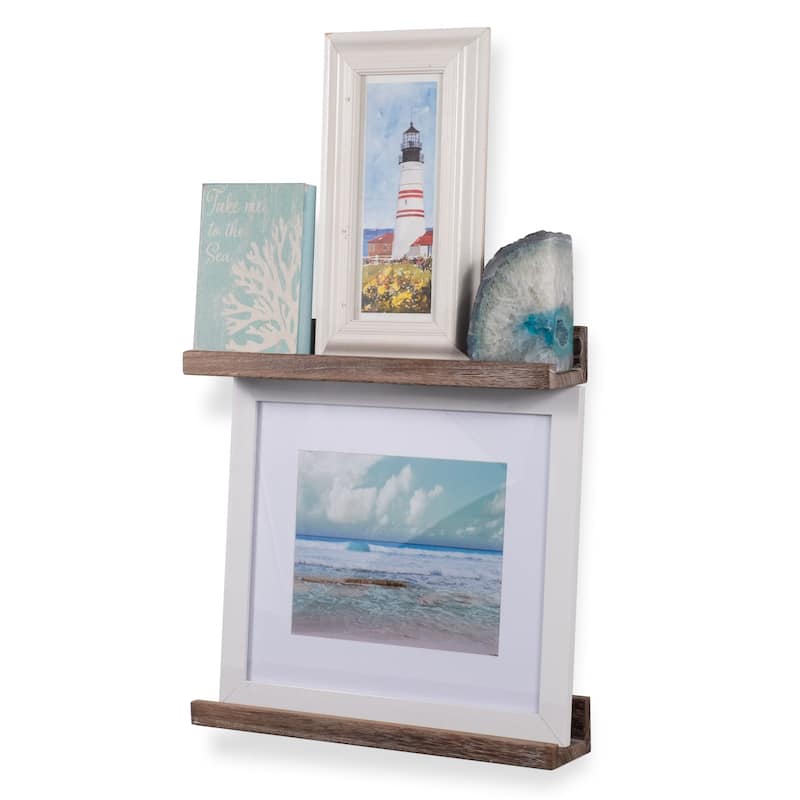 Rustic State Solid Wood Picture Ledge Wall Shelf 17 Inch - Pack of 2