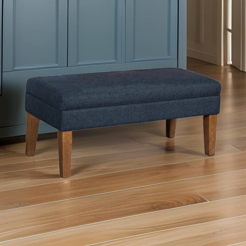 Fabric Upholstered Wooden Bench with Lift Top Storage, Navy Blue