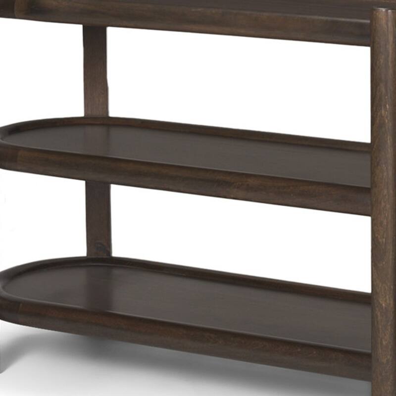 HomeRoots 80" Dark Brown Solid Wood Oval Six Leg Console Table With Two Shelves - 80' X '30' X '19