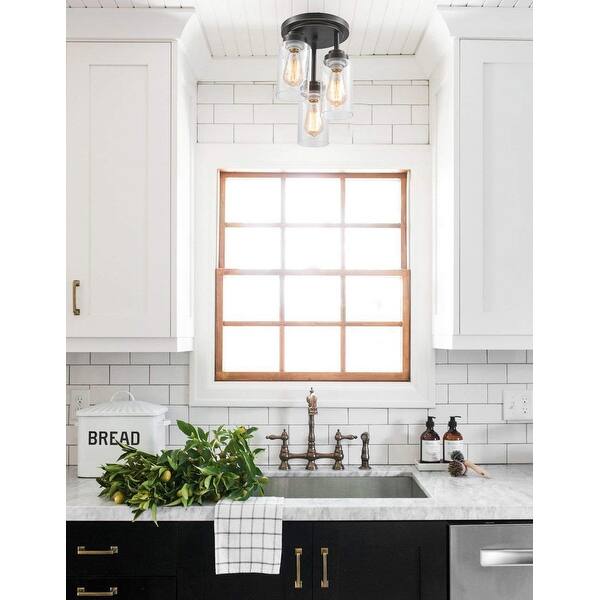Shop 3 Light Industrial Seedy Glass Rust Flush Mount Ceiling Light