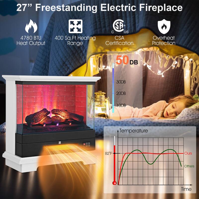 Costway 27'' Freestanding Electric Fireplace Heater w/ 3-Level Flame - See Details