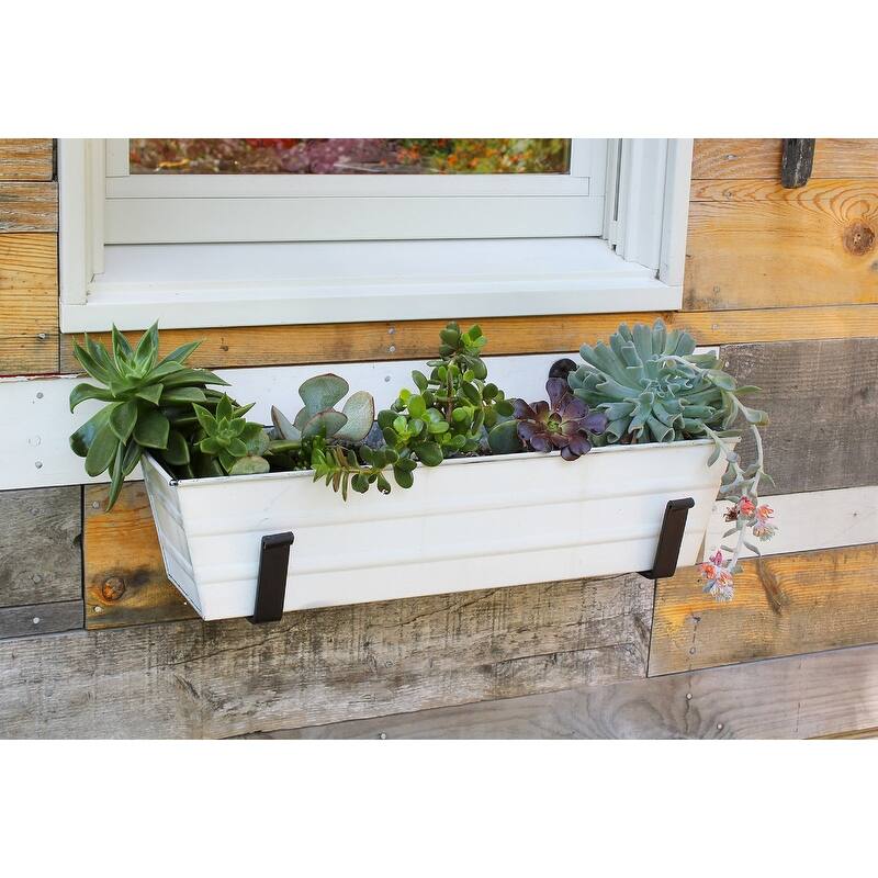 Achla Designs Small Galvanized Steel Flower Box Planter With Wall Brackets, 22 Inch Wide