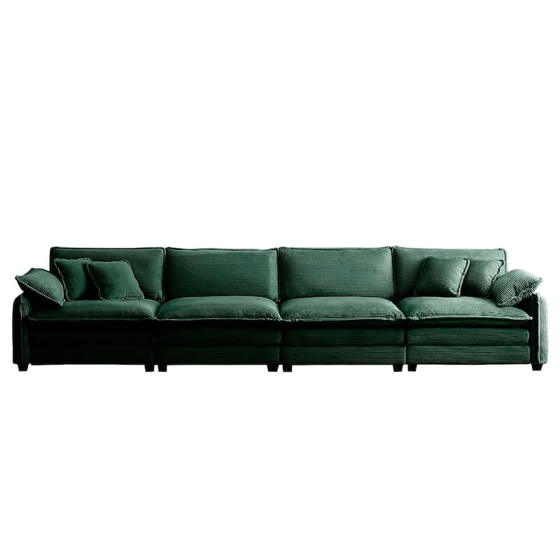 Green 150" Corduroy Upholstered 4-seater Modular Sectional Sofa with 6 Pillows, Free Combination Design