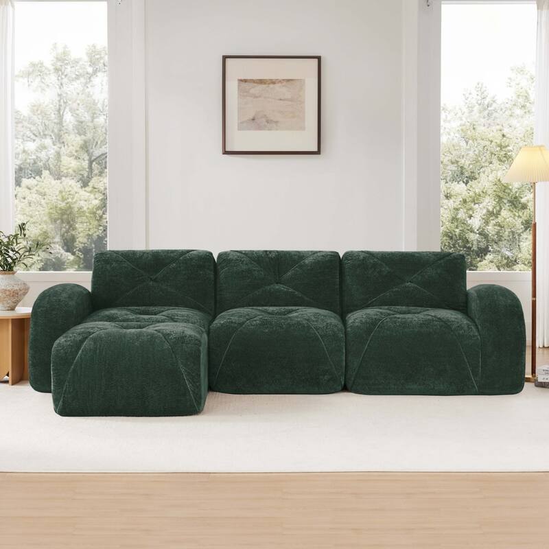 110.6" L-Shaped Velvet Sectional Boneless Sofa with Movable Ottoman