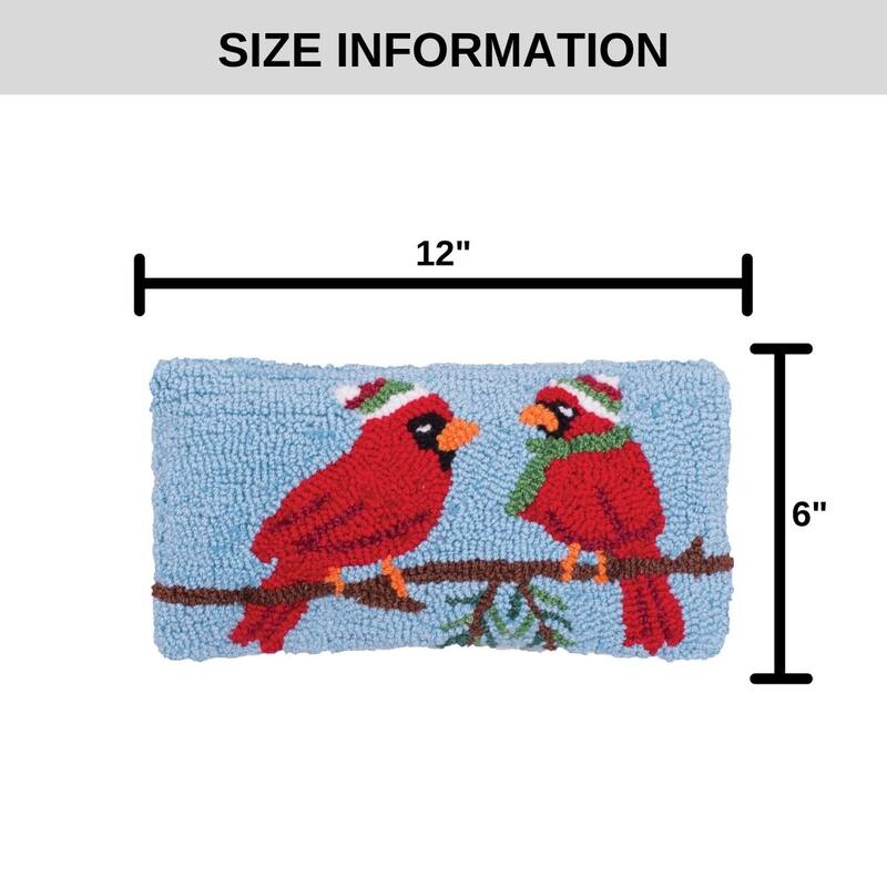 6" x 12" Winter Cardinal Hooked Petite Christmas Holiday Throw Pillow