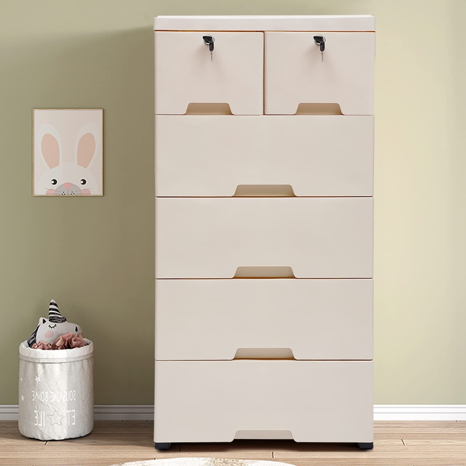 Plastic Dressers with 6 Drawers Storage Cabinet Tall Dresser with