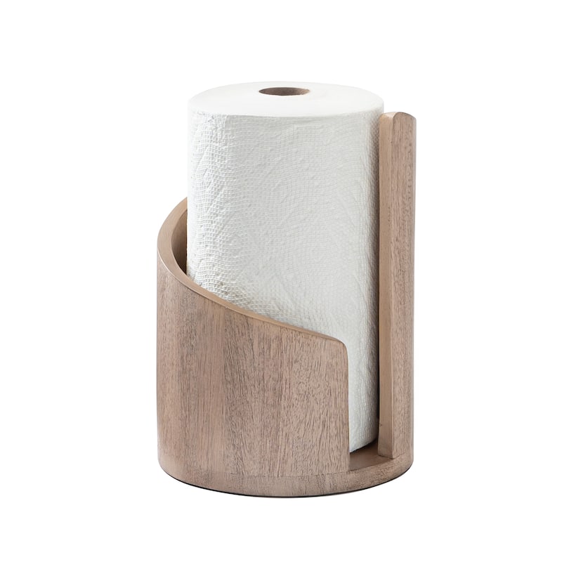 Jani Paper Towel Holder Countertop with Mango Wood Round Base and Iron Holder