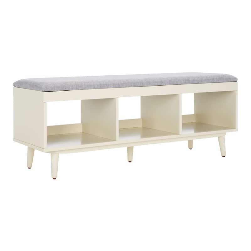 SAFAVIEH Cricket Mid-Century Modern Open Shelf Storage Bench with Cushion