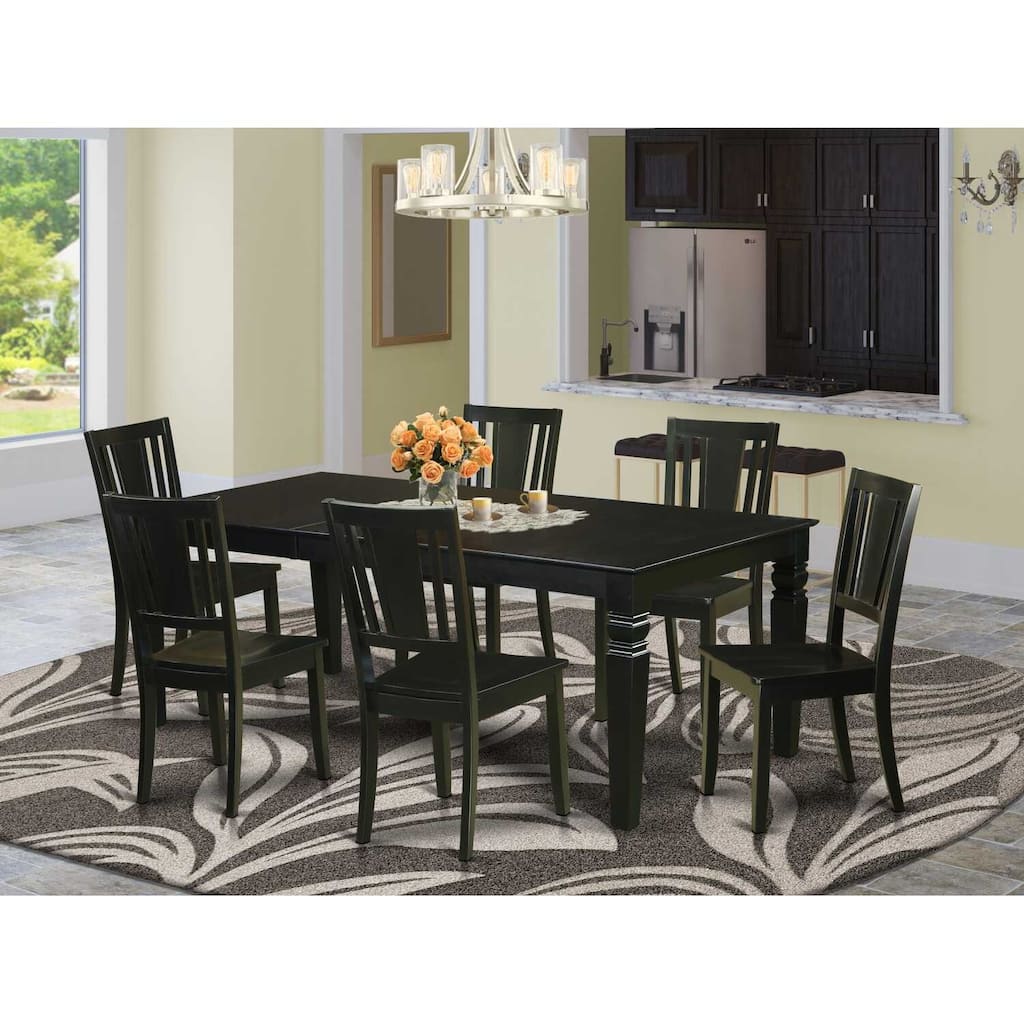 Gothic Dining Room Set - 7 Piece Table & Chair Set - Rectangle Butterfly Leaf Table - Black Finish