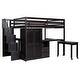 preview thumbnail 101 of 110, Twin/Full Size Loft Bed with Storage Staircase, Wardrobe and Desk, Solid Wood Loft Bedframe with 2 Storage Drawers and Shelves