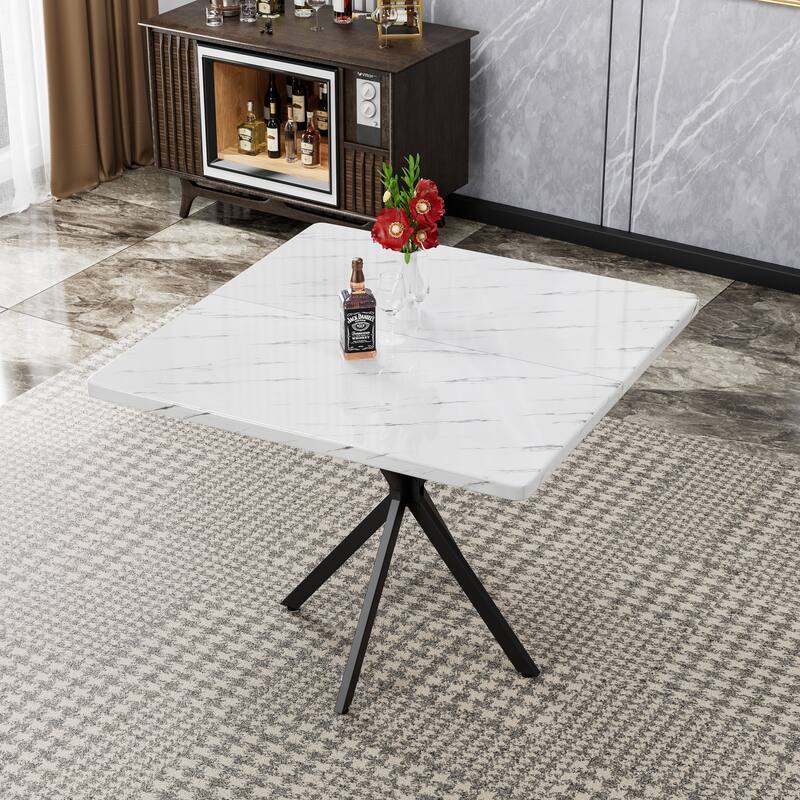 Square Dining Table, Mid Century Modern Square Dining Table for 4-6 Person, Coffee Table for Kitchen Dining Room, Office - White