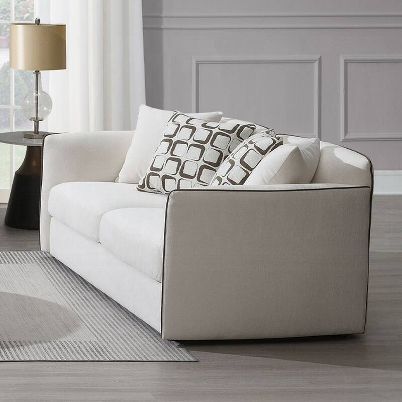 Chenille Upholstered Loveseat with 4 Pillows in Beige