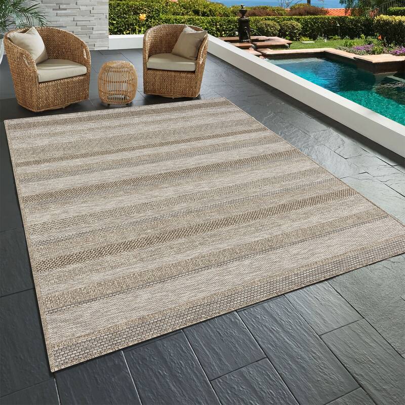 Sevita Octavia Transitional Striped Brown Indoor/Outdoor Area Rug