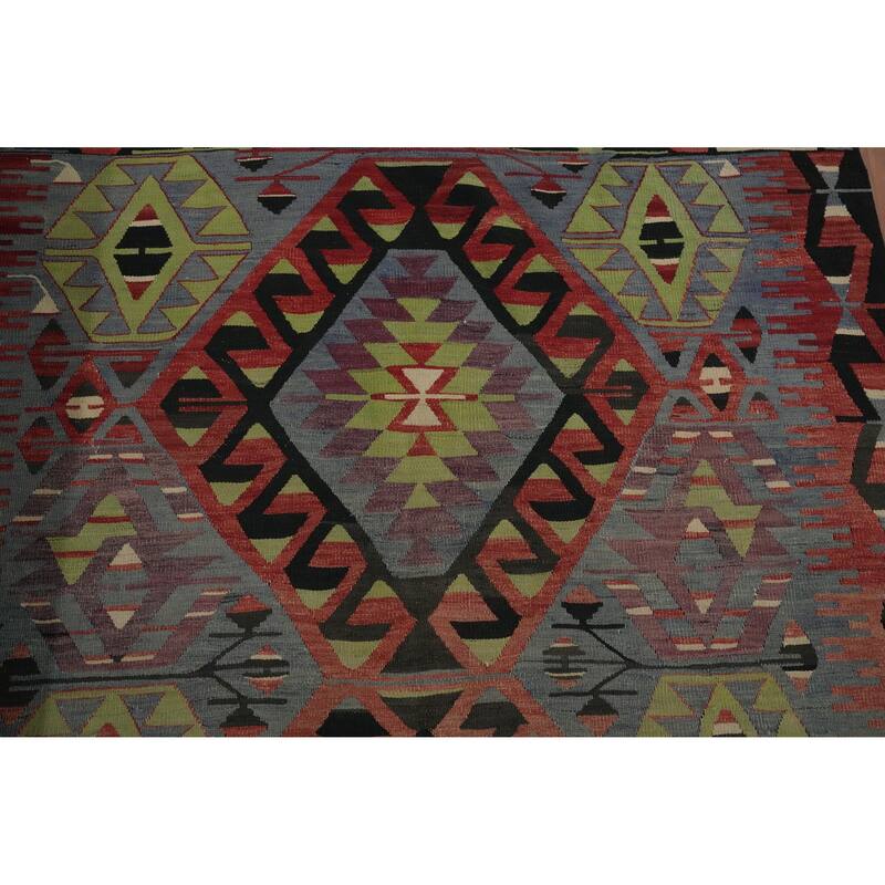 Hand Woven Oriental 100% Wool Carpet Southwestern Tribal Navy Blue & Blues Kilim Area Rug - 10' 0'' X 4' 11''