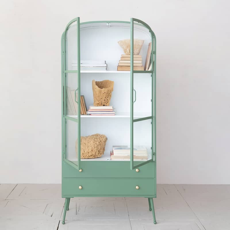 Glass-Door Metal Cabinet with Accents - 31.88"L x 16.0"W x 68.25"H