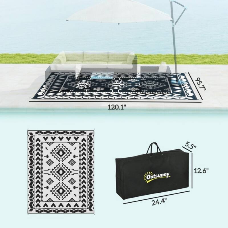 Reversible Outdoor Rug with Carry Bag Large Picnic Blanket for Camping, RV Trips, Beach - 143.7" L x 107.9" W