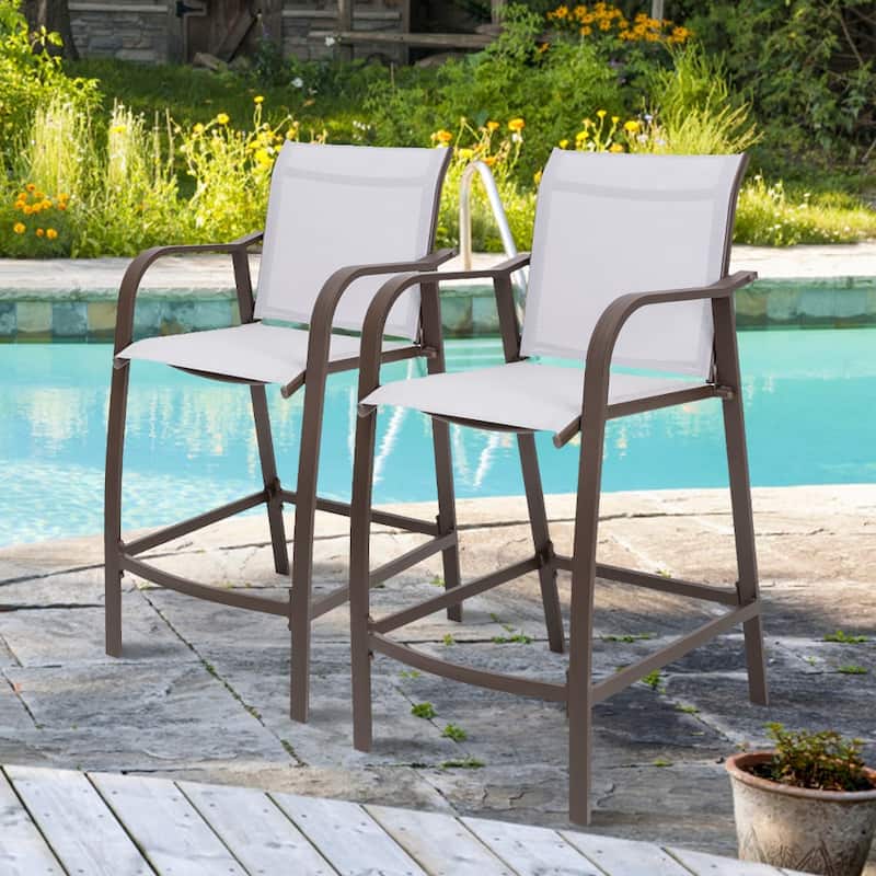 Crestlive Products Outdoor Outdoor Cast Aluminum Swivel Bar Stools with Sunbrella Cushion