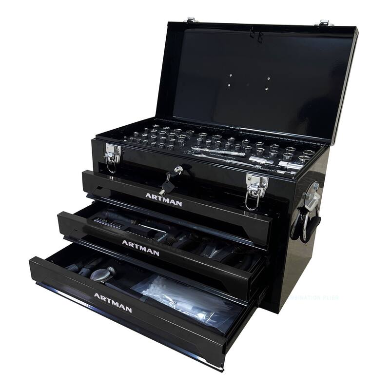 3 Drawers Tool Box with Tool Set - Black