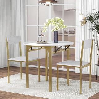 3 Piece Drop Leaf Dining Table Set, Modern Counter Height Round Dining ...