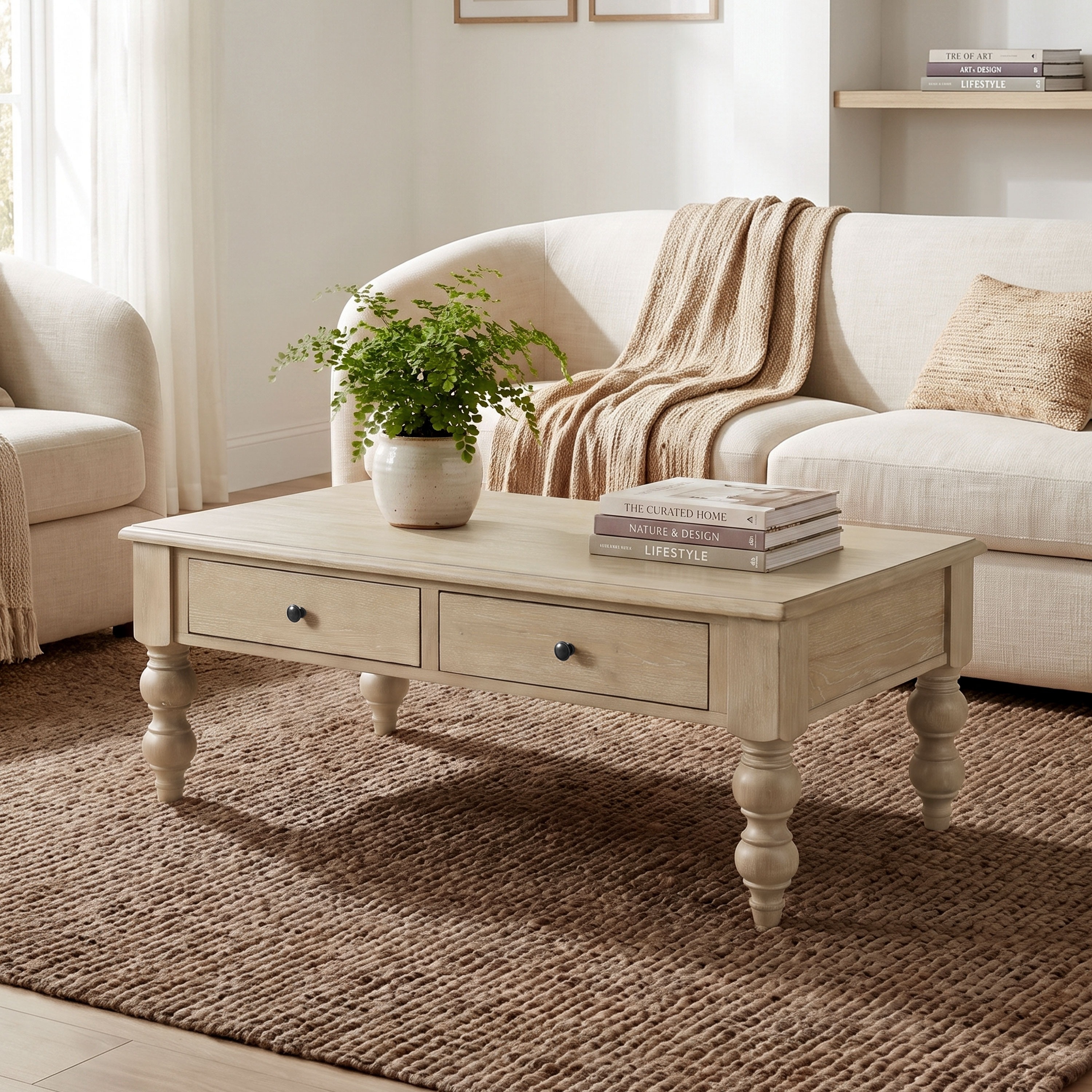 Furniture of America Trenden Modern Farmhouse Solid Wood 2-Drawer Coffee Table
