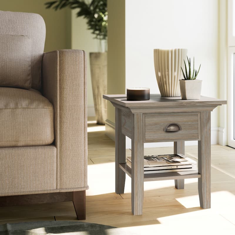 WYNDENHALL Mansfield SOLID WOOD 19 inch Wide Square Transitional End Side Table - 19.1 inches wide