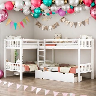 Twin over Twin L-Shaped Bunk Bed with Drawers For Bedroom