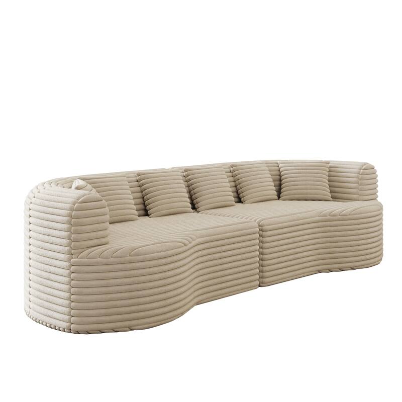 Corduroy Curved Chaise Sectional Sofa with Deep Seating and 6 Pillows
