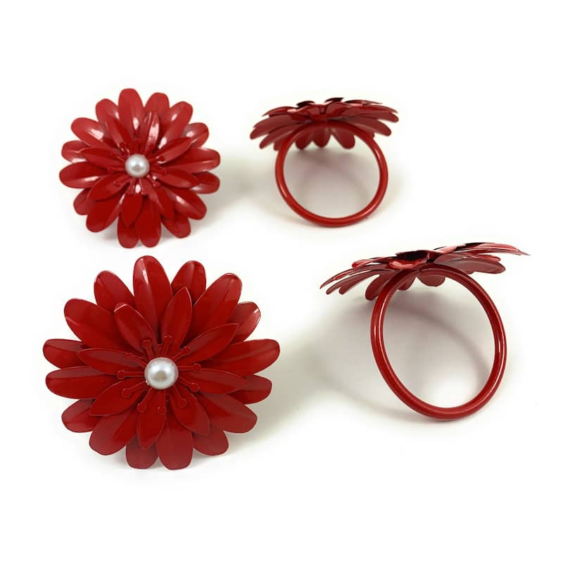 Vibhsa Flower Napkin Rings Set of 4 (Red Pearl)