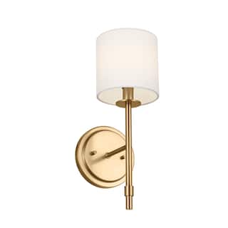 Kichler Lighting Ali 1-Light Brushed Natural Brass Wall Sconce with White Fabric Shade - 14 in