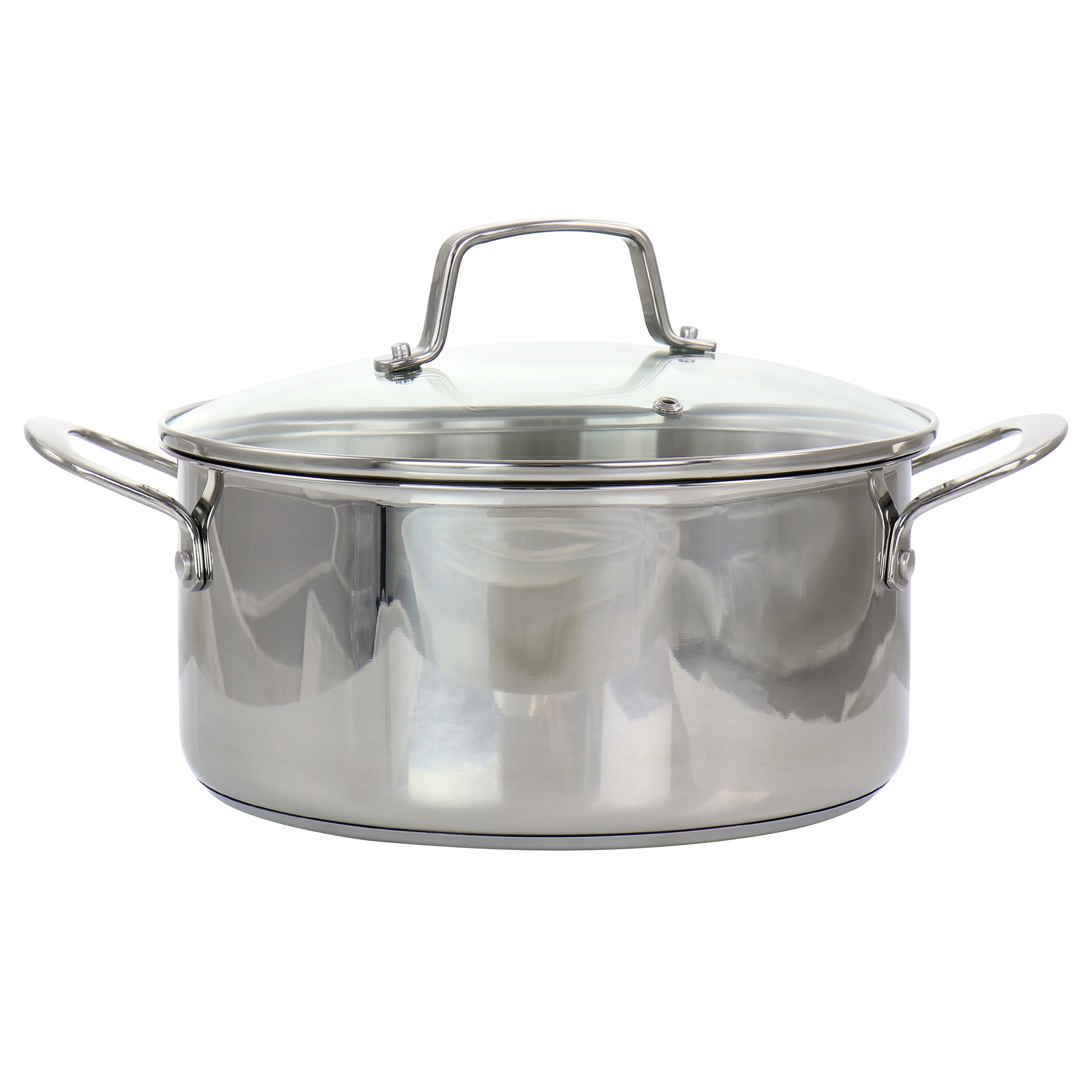 New CALPHALON 3-Ply Stainless Steel 5Qt Stockpot Dutch Oven with Glass Lid  Cover