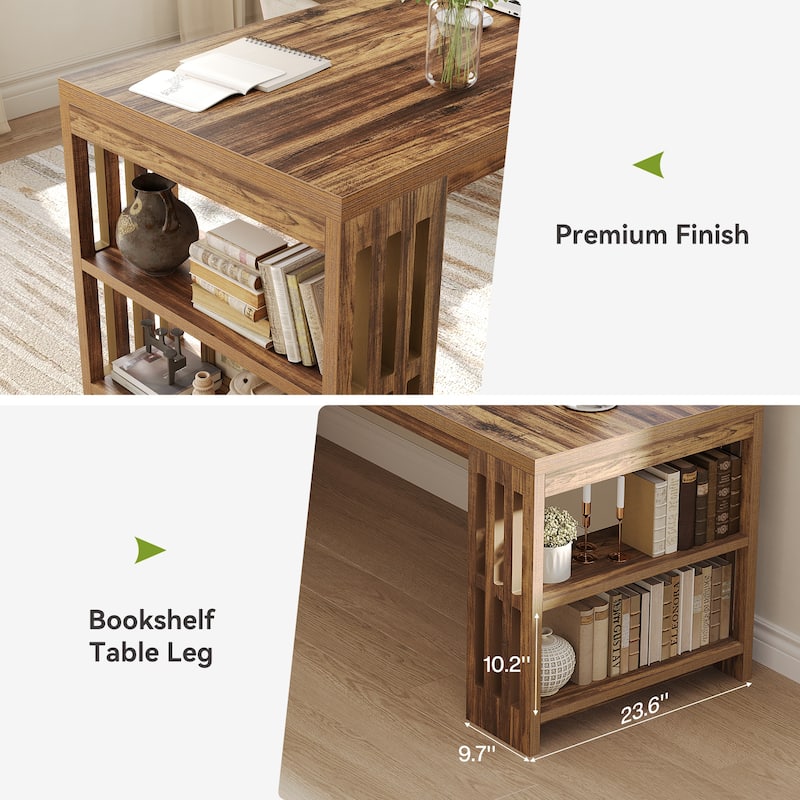 78.7" Two Person Desk with Bookshelf Double Office Desk