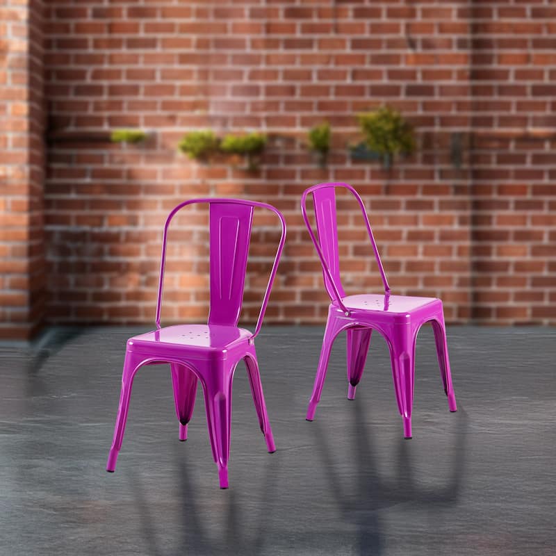 Industrial Metal 18 Inch Stackable Dining Chair Set - Set of 2 - Purple