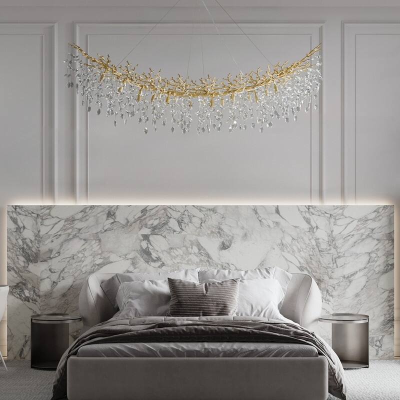 Modern Branch Crystal Linear Chandelier, 1100-1830mm Dining Pendant Light