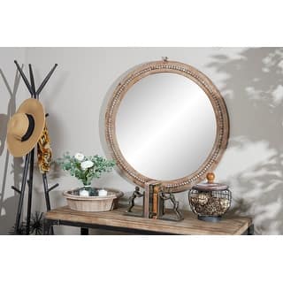 Contemporary Wood Distressed Wall Mirror with Beaded Detailing - Brown or White