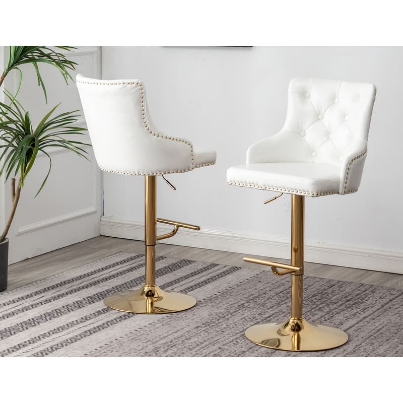 Best Master Furniture Adjustable Swivel Bar Stools with Gold Base (Set of 2) - White/Gold