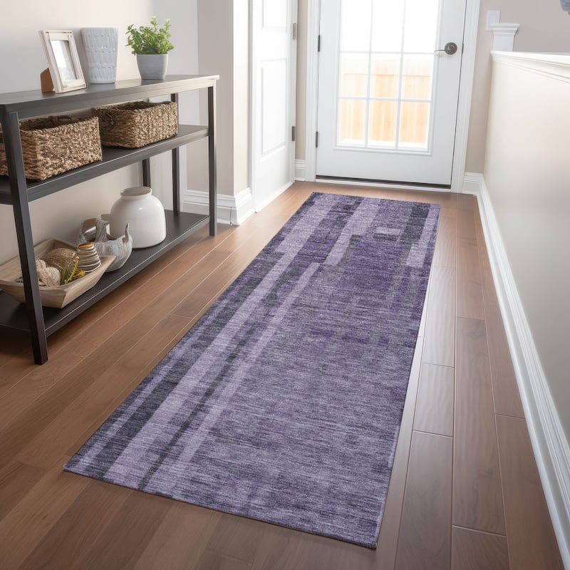 Machine Washable Indoor/ Outdoor Modern Stripes Chantille Rug - Purple - 2'3" x 7'6"