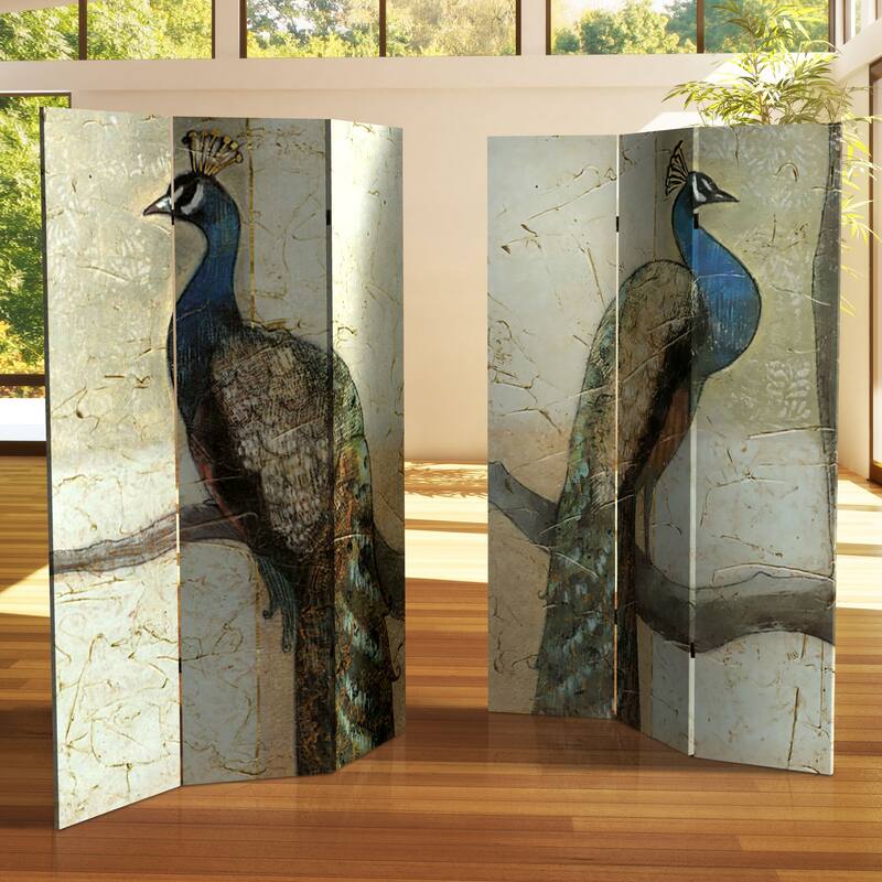 Handmade 6' Double Sided Peacocks Canvas Room Divider